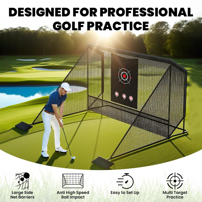 10x7ft Golf Hitting Practice Net with Side Barriers & Heavy Duty Steel Frame