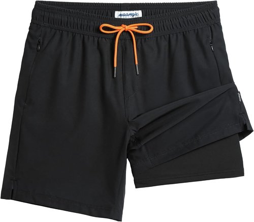 Maamgic Men's 2-in-1 Swim Trunks - 7-Inch Board Shorts for Comfort & Style