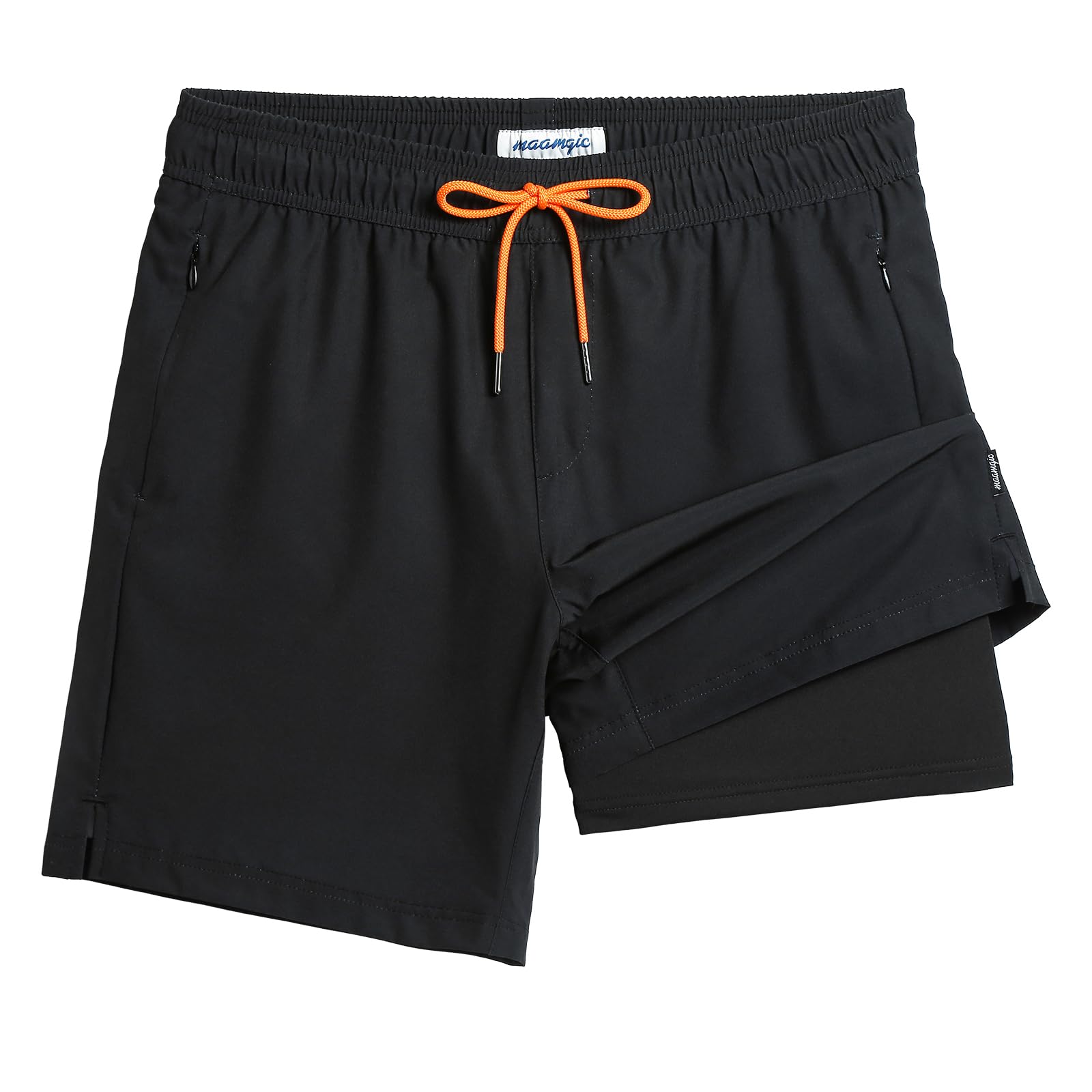 maamgic 2 in 1 Mens Swim Trunks 7 Inch Swim Shorts Swim Suits Board Shorts Black-Black XX-Large