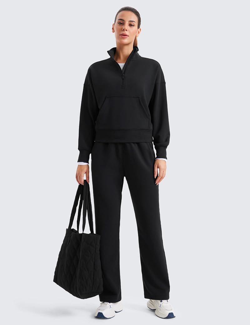 CRZ YOGA SoftAura Half Zip Sweatshirt - Black, Medium