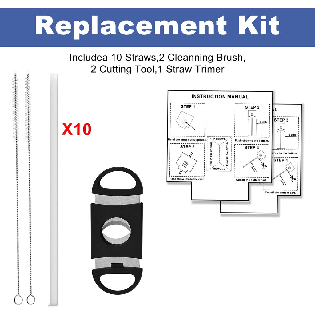 Replacement Straw Set for ThermoFlask Bottles – Fits 14/16/18/24/32/40/64 oz, 10 Straws +2 Cleaning Brushes + 2 Measuring Sheets + 1 Cutter Tool (10 straws)
