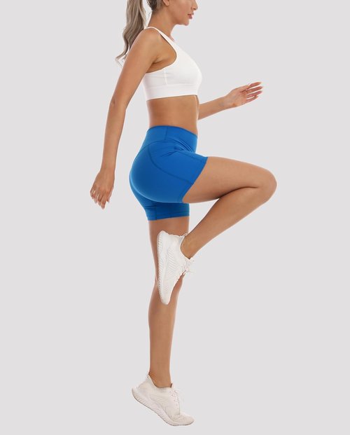HOKOYI High Waisted Biker Shorts - 5'' Tummy Control Spandex for Women | Athletic Gym & Yoga with Pockets