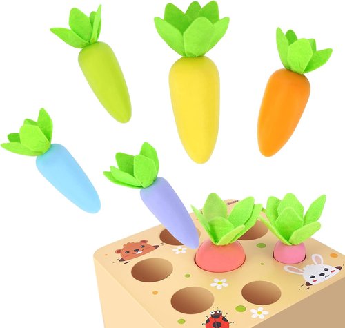 KMTJT Montessori Toys - Educational Wooden Carrot Harvest Game for Toddlers | Shape Sorting Fun for Ages 2-3