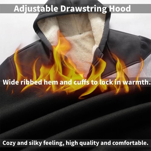 AIELVIN Men's Winter Fleece Thermal Jackets for Men Sherpa Lined Hoodies Warm Thick Jacket Outerwear Black Dark Grey Black(995) XL