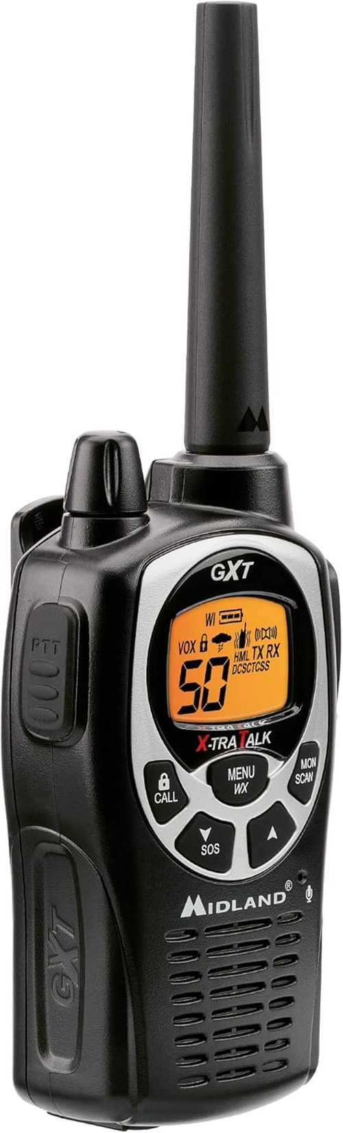 Midland GXT1000VP4 GMRS Two-Way Radio - Long Range, 50 Channels, 142 Privacy Codes | Black/Silver 2-Pack