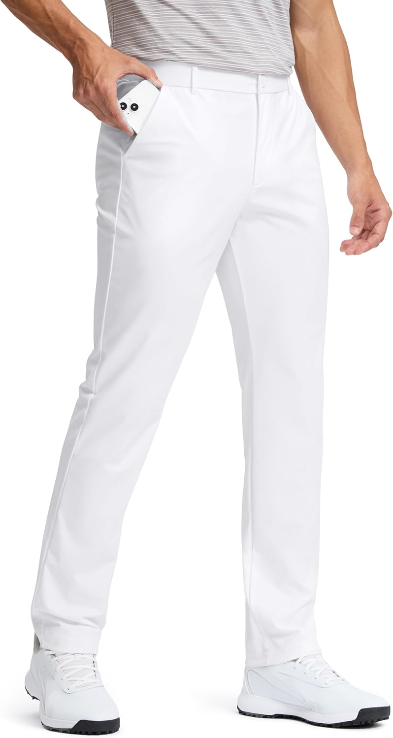 Pudolla Men's Golf Pants - Comfy Stretch Quick-Dry Casual Slacks | Lightweight Dress Trousers with Pockets