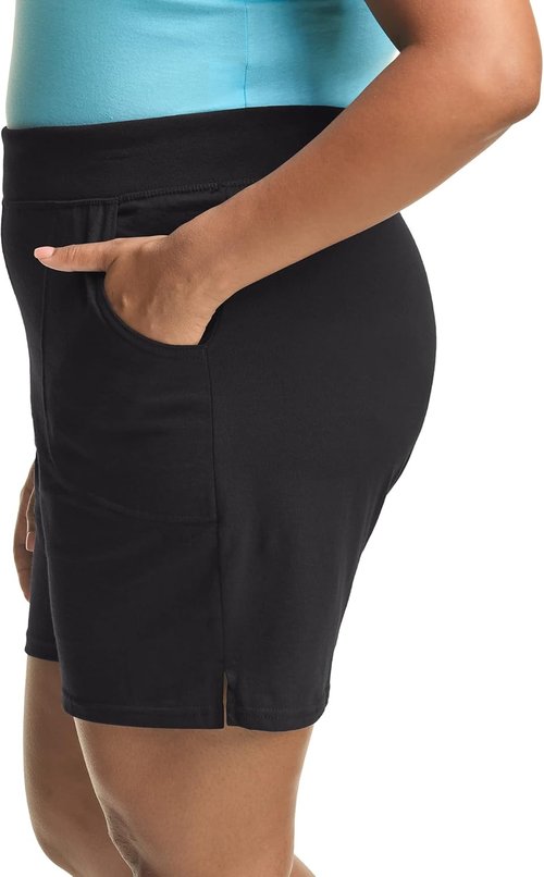 Hanes Women's Cotton Jersey Gym Shorts - Plus Size Pull-On Design | 7-Inch Inseam