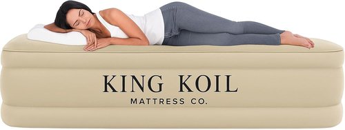King Koil Luxury Twin Air Mattress - Built-In High-Speed Pump for Camping & Guests | Waterproof Double High Design
