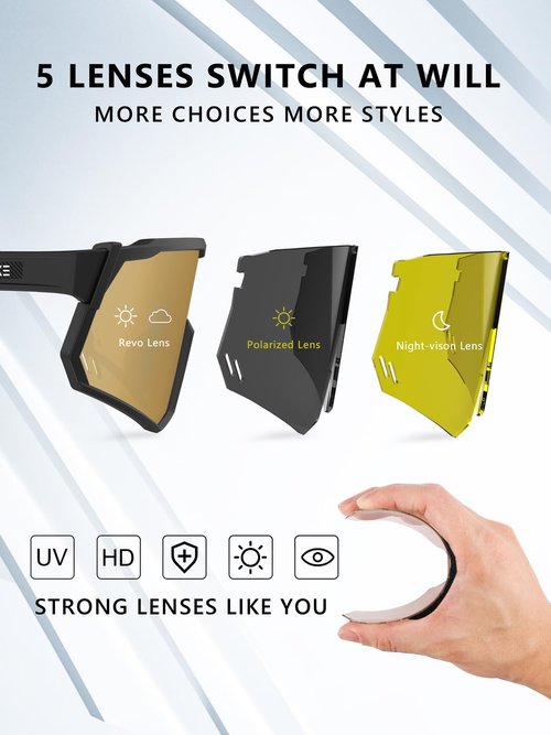 Excoutsty Polarized Sports Sunglasses for Men Women,UV400 Sports Windproof Cycling Sunglasses with 3 Interchangeable Lenses (Yellow)