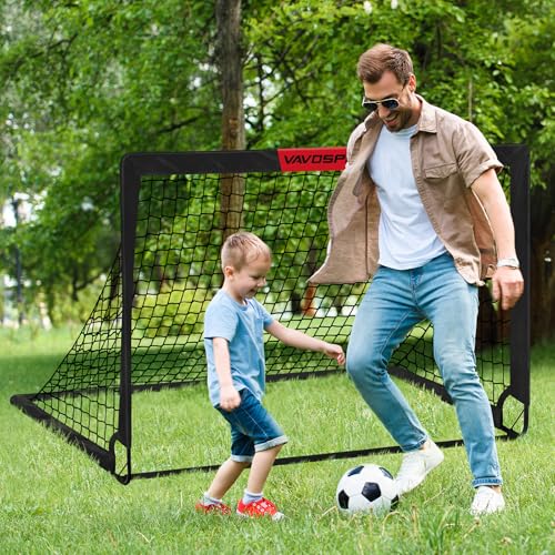VAVOSPORT 5ft x 3.6ft Kids Soccer Goals Set of 2 - Portable Backyard Soccer Training Equipment, Black