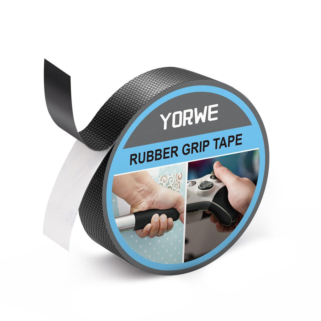 Yorwe Rubber Grip Tape - Ultra-Thin Anti-Slip Waterproof Cushion Pad | 1In x 10Ft, Black