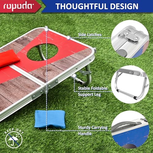 ROPODA Portable Cornhole Board Set 30x20 Inches Blue & Red for Outdoor Games