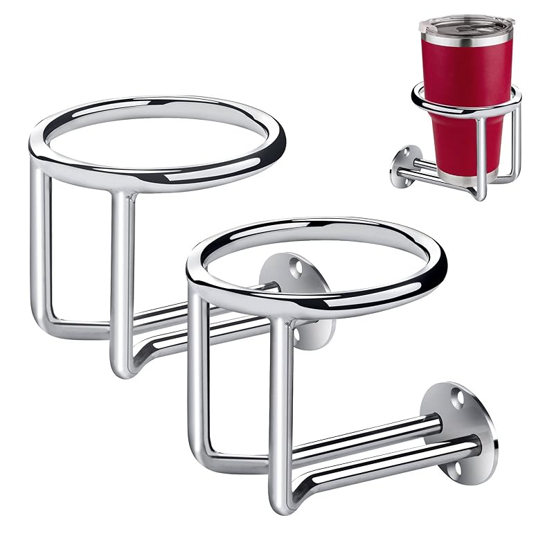 2-Pack Stainless Steel Boat Cup Holder | Ringlike Wall Mount Drink Holder for Marine Use