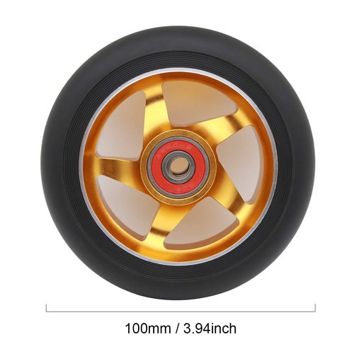 2Pcs 100 mm Pro Stunt Scooter Wheels with Abec 9 Bearings for MGP/Razor/Lucky/Envy/Vokul Pro Scooters Replacement Wheels(Gold)