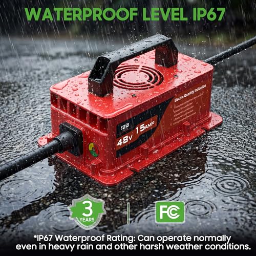 Red 48V Golf Cart Battery Charger for Club Car DS & Precedent - 15A Rapid Charge