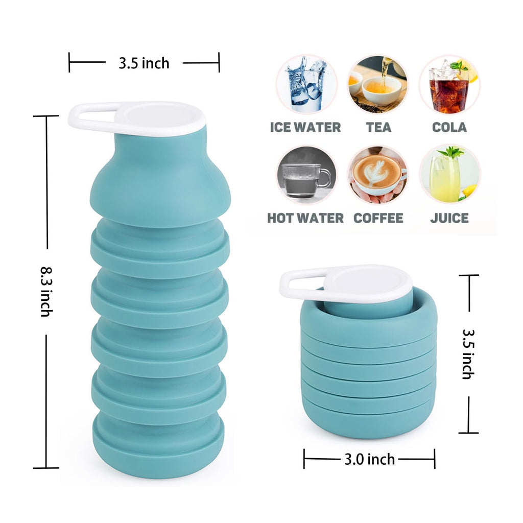 BMLFOH Collapsible Silicone Water Bottle – Foldable Travel Water Bottle Leakproof, BPA Free, Portable & Space-Saving – Perfect for Gym, Hiking,Travel(carabiner and cleaning brush),Light green