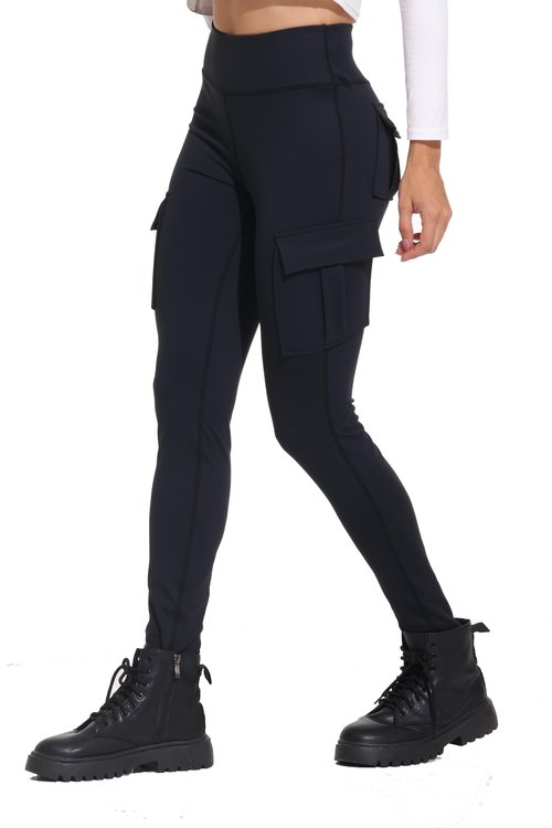 Cargo Leggings Women Yoga Work Pants with Pockets Gym Athletic Workout Running Hiking High Waisted Tummy Control Cute Comfy Soft Stretch Tall 7/8 Ankle Jogger Trendy Clothes Bottoms Black 29" M
