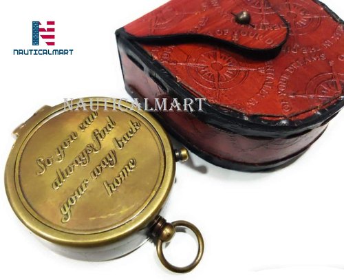NauticalMart Brass Compass with Case – “So You Can Always Find Your Way Back Home” Engraved Gift for Boyfriend, Husband & Son | Collectible Gift, Perfect for Christmas & Holiday Gifting