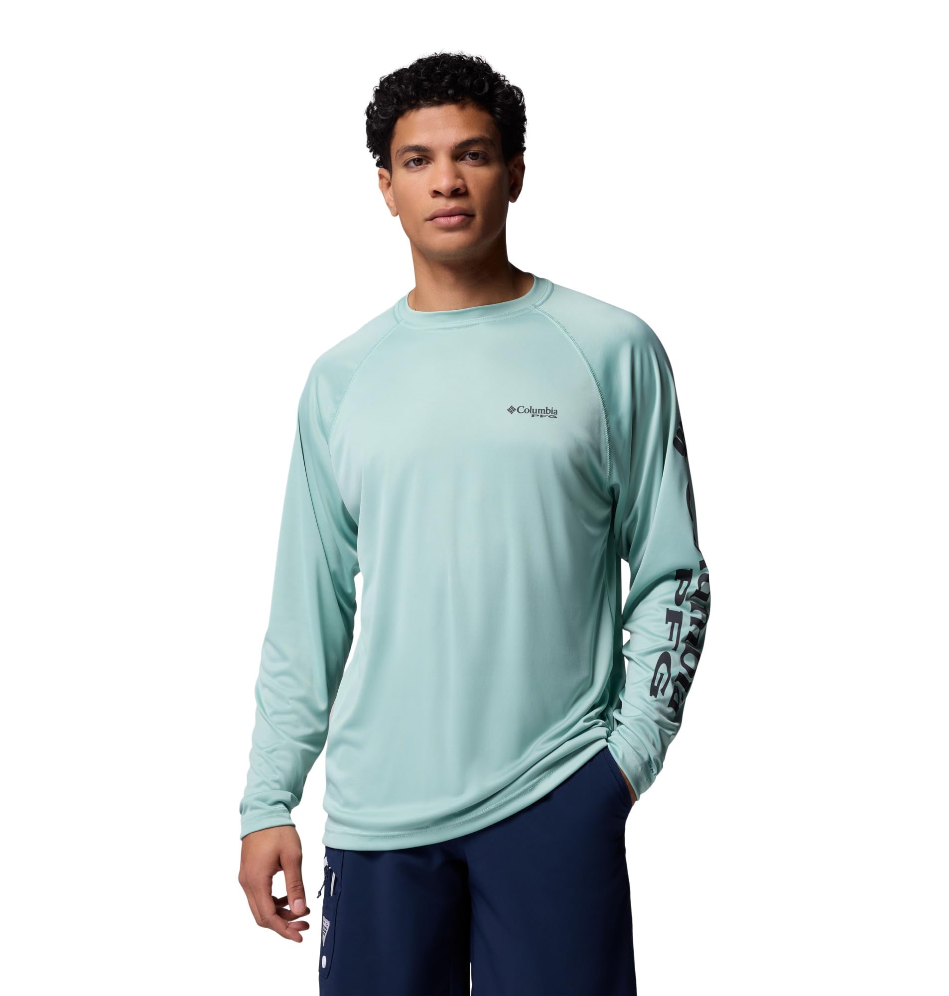 Columbia Men's PFG Terminal Tackle Long Sleeve Fishing Shirt, Misty Jade/Shark Logo, 3X