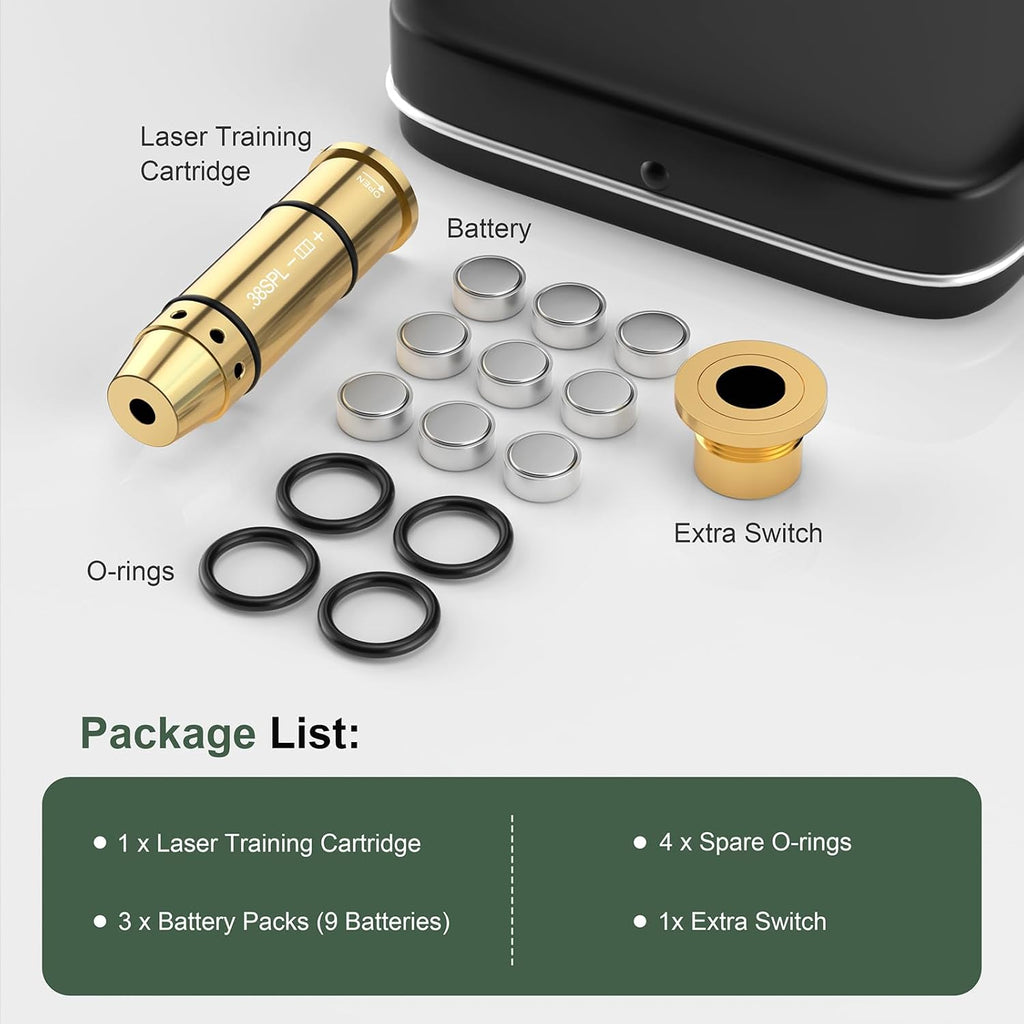 38SPL/.357Mag Laser Training Cartridge - Enhance Dry Fire Practice with 3 Sets of Batteries
