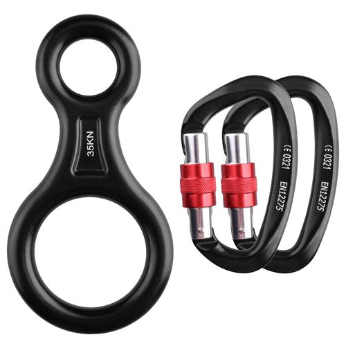 TRIWONDER 35KN Climb Figure 8 Descender and 25kN (5620 lbs) Climbing Carabiners Clips Heavy Duty UIAA Certified