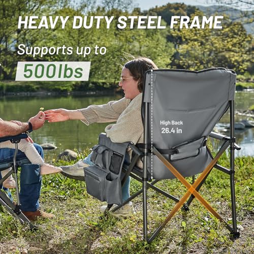 Timber Ridge Grey Oversized Folding Camping Chair with Lumbar Support, Cooler & Cup Holder