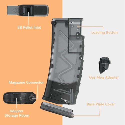 Ludex 6mm Airsoft Speed Loader - 500 Rounds Capacity with Gas Mag Adapter | Quick Reload for Pistol/SMG/Rifle