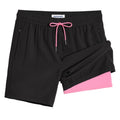 maamgic Swim Trunks Men 2 in 1 Mens Bathing Suit 7 Inch Quick Dry Mens Swimming Trunks with Zipper Pockets Pink-Black