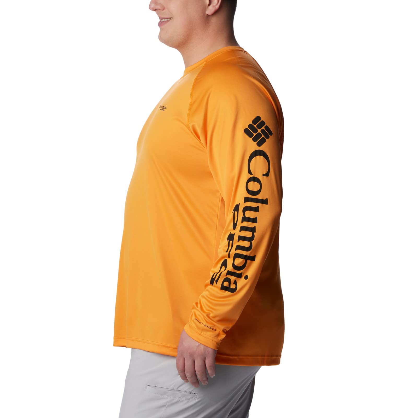 Columbia Men's Terminal Tackle Long Sleeve Shirt, Orange Blast/Black Logo, 1X Big
