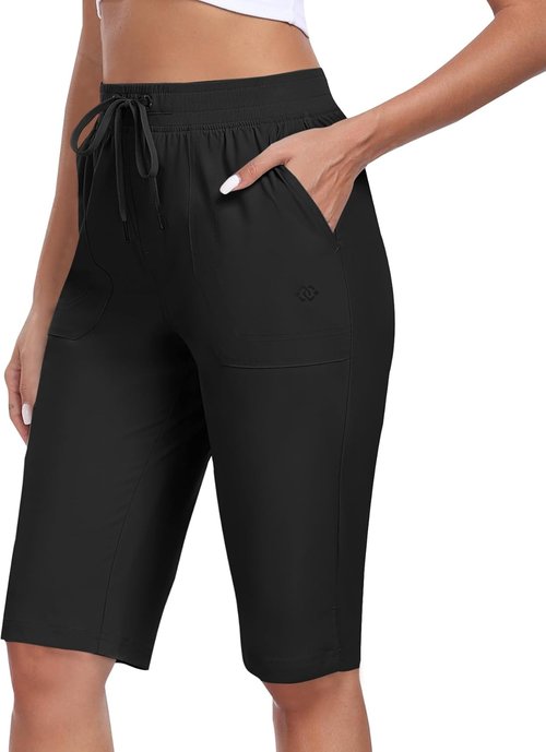 MoFiz Women's Quick-Dry Knee-Length Hiking Shorts - Water-Resistant Athletic Bermuda Shorts with 3 Pockets