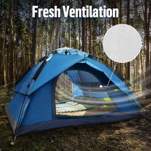 Blue Instant Pop-Up Tent for 2-3 Persons with Footprint, Waterproof, Easy Setup