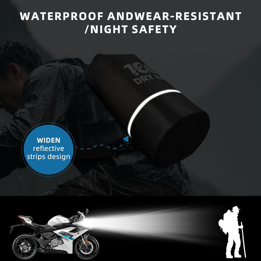 Skiennix Waterproof Dry Bag - 10L Lightweight Roll Top Backpack with Reflective Design & Phone Pouch
