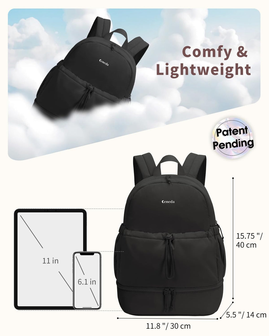 Ceneda Gym Backpack for Women, Cute Gym Bag with Shoe Compartment, Wet Pocket & Tumbler Strap, Puffer Dance Cheer Backpack
