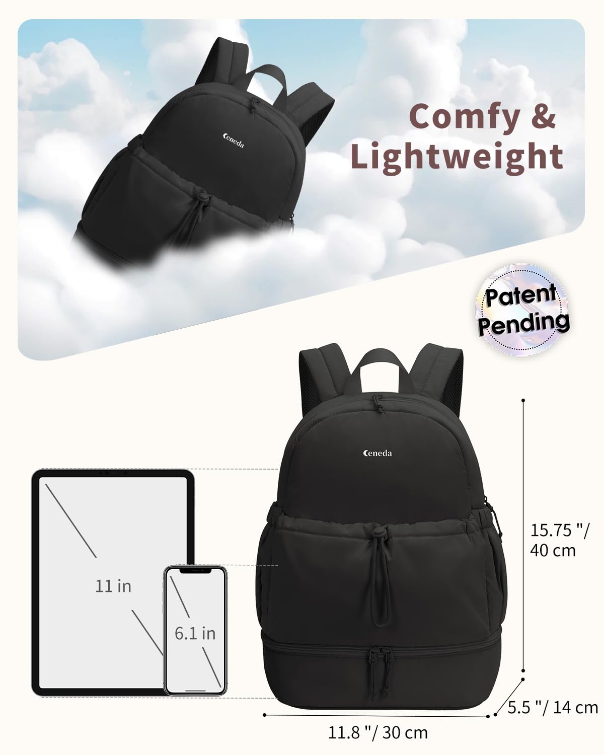 Ceneda Gym Backpack for Women, Cute Gym Bag with Shoe Compartment, Wet Pocket & Tumbler Strap, Puffer Dance Cheer Backpack