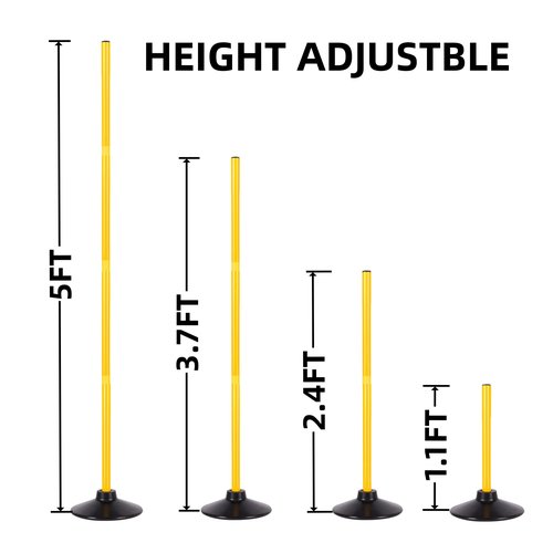 Nbguigdstr 6 Pcs 5 FT Adjustable Agility Training Poles for Soccer,Basketball,Football, Horse,Dog-Speed and Agility Training Equipment Sports Training Poles with Rubber Bases and Bag