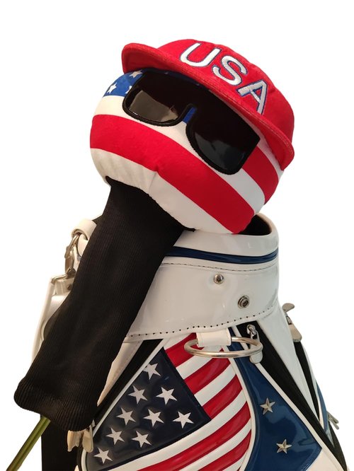 USA Golf Driver Head Cover Soft Plush Cute Cartoon American Ball with Cool Sunglasses Stylish Looking Thick Padding Protechtion Fit Regular 460cc Size Club Headcover