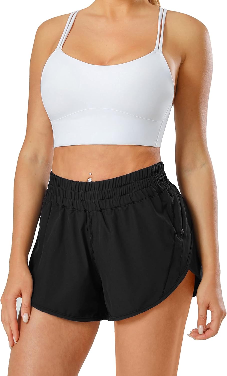 Aurefin Women's Athletic Shorts - Quick Dry Workout & Running Shorts with Elastic Waist and Zip Pockets
