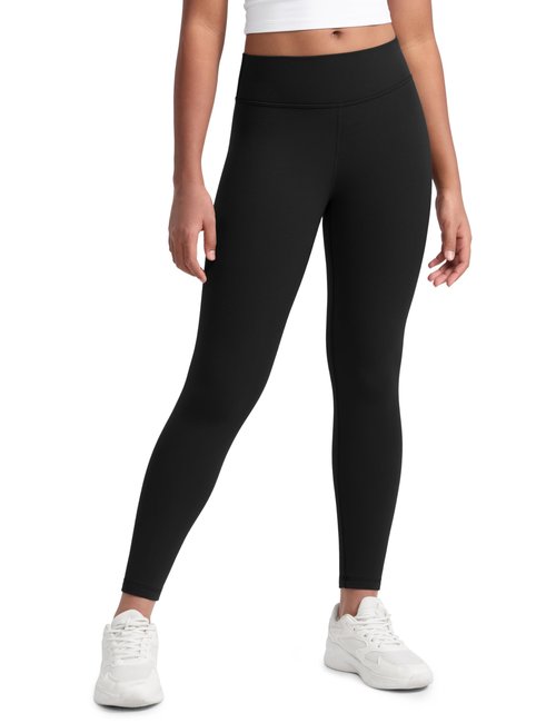CRZ YOGA Girls Matte Thermal Fleece Lined Full Length Leggings - Casual Athletic High Waist Pants Winter Warm Kids Teen Black Medium