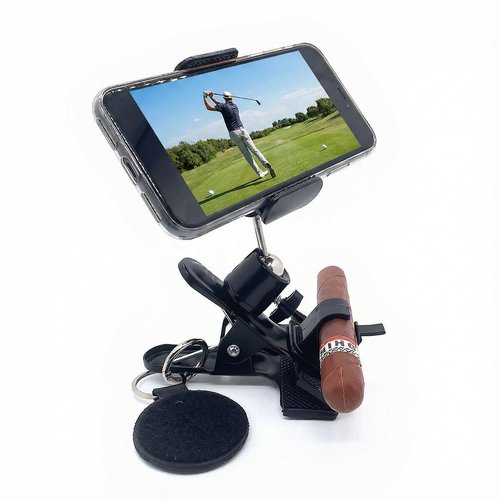 Golf Bag Phone Holder, Phone Caddy for Golf Cart Record Your Golf Swinging Two 360°Fully Adjustable Golf Cart Phone Mount Clip with Golf Glove Holder for Fishing Grilling Riding Golf Gifts for Men