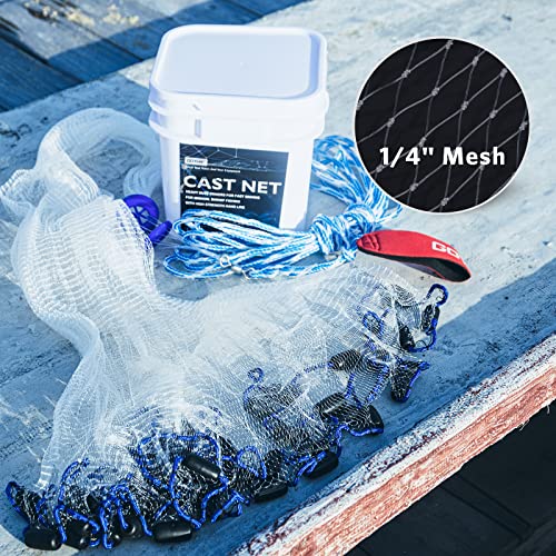Goture 1/4in Mesh Size Cast Net 3ft-12ft Radius Hand Throwing Bait Net