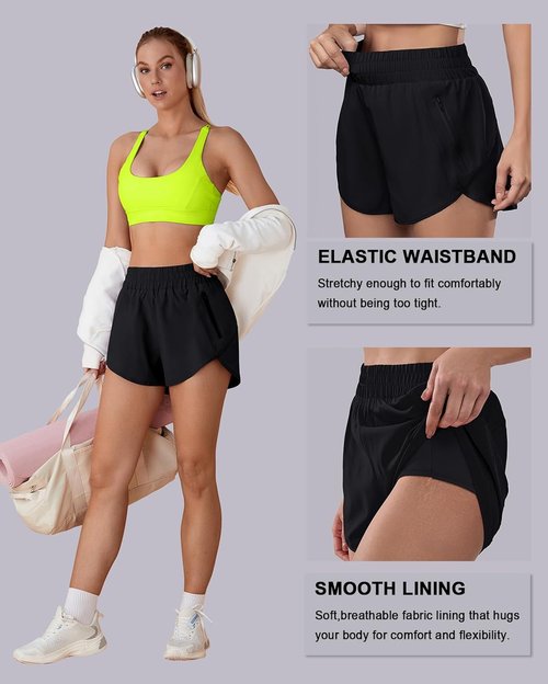BMJL Women's Running Shorts - Elastic High Waisted with Pockets | 2.5" Quick Dry Athletic Wear