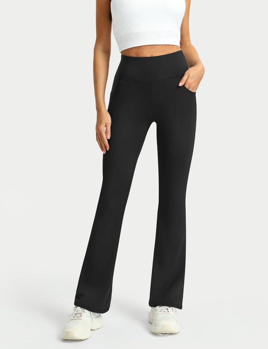 Skiennix Women's High Waist Flare Yoga Pants - Comfortable Wide Leg Design with Pockets | 3-Pack Set