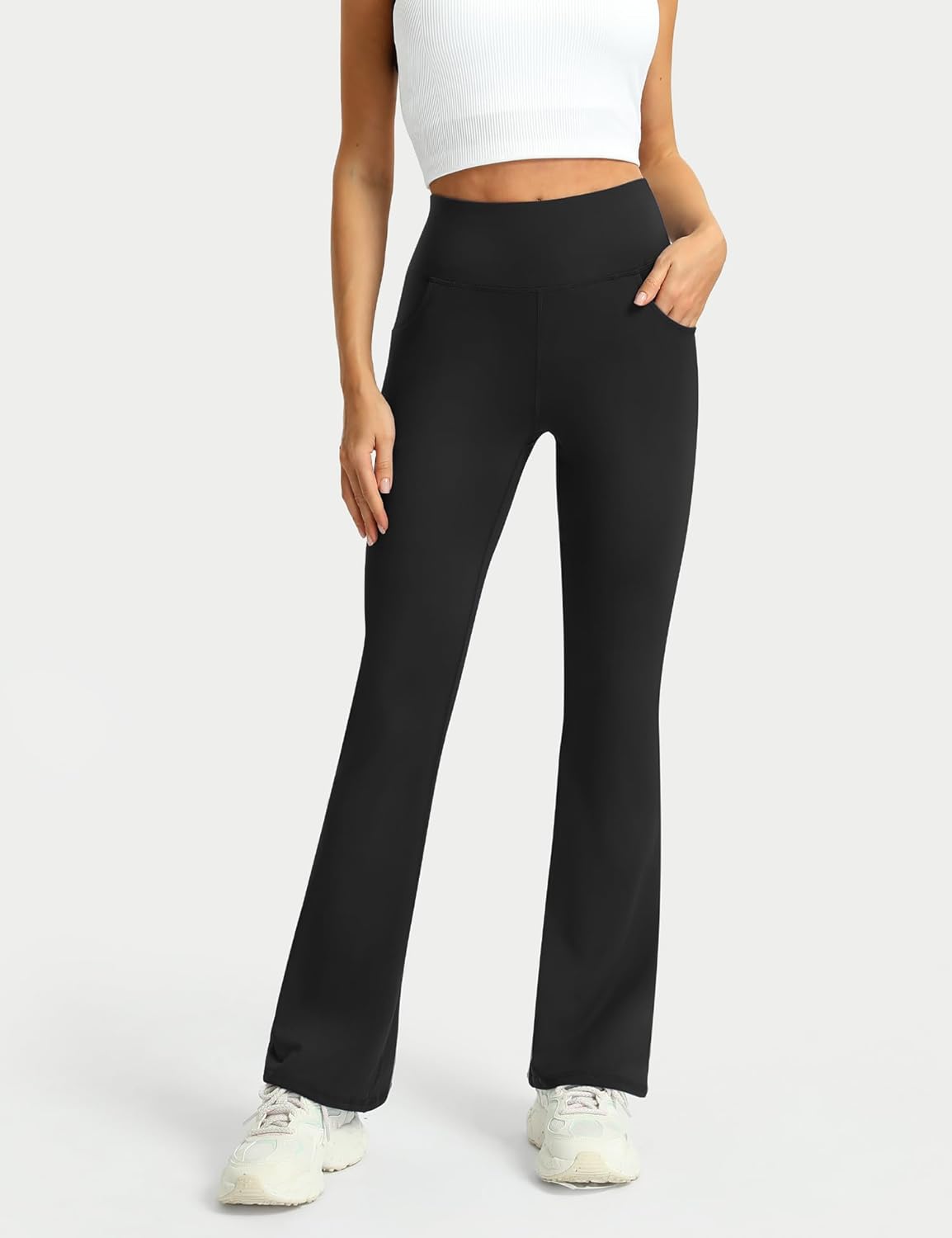 Skiennix Women's High Waist Flare Yoga Pants - Comfortable Wide Leg Design with Pockets | 3-Pack Set