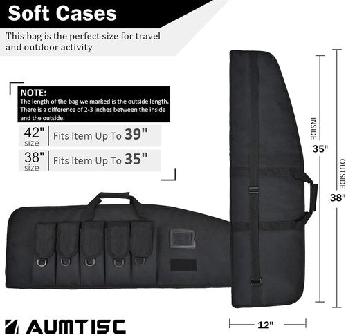 AUMTISC Tactical Soft Gun Case - Rifle Carrying Range Bag with 5 Pouches & Adjustable Sling | 38/42 Inch