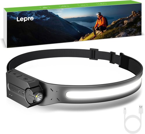 Lepro Headlamp - Rechargeable Super Bright LED Headlight with 230° Wide Beam & Motion Sensor | Lightweight & Waterproof