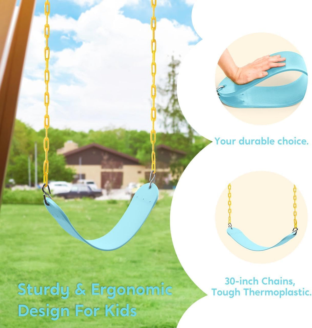 TURFEE Outdoor Swing Set Replacement Kit - Heavy Duty Chains & Seat - Kids Playground Accessory (Blue)