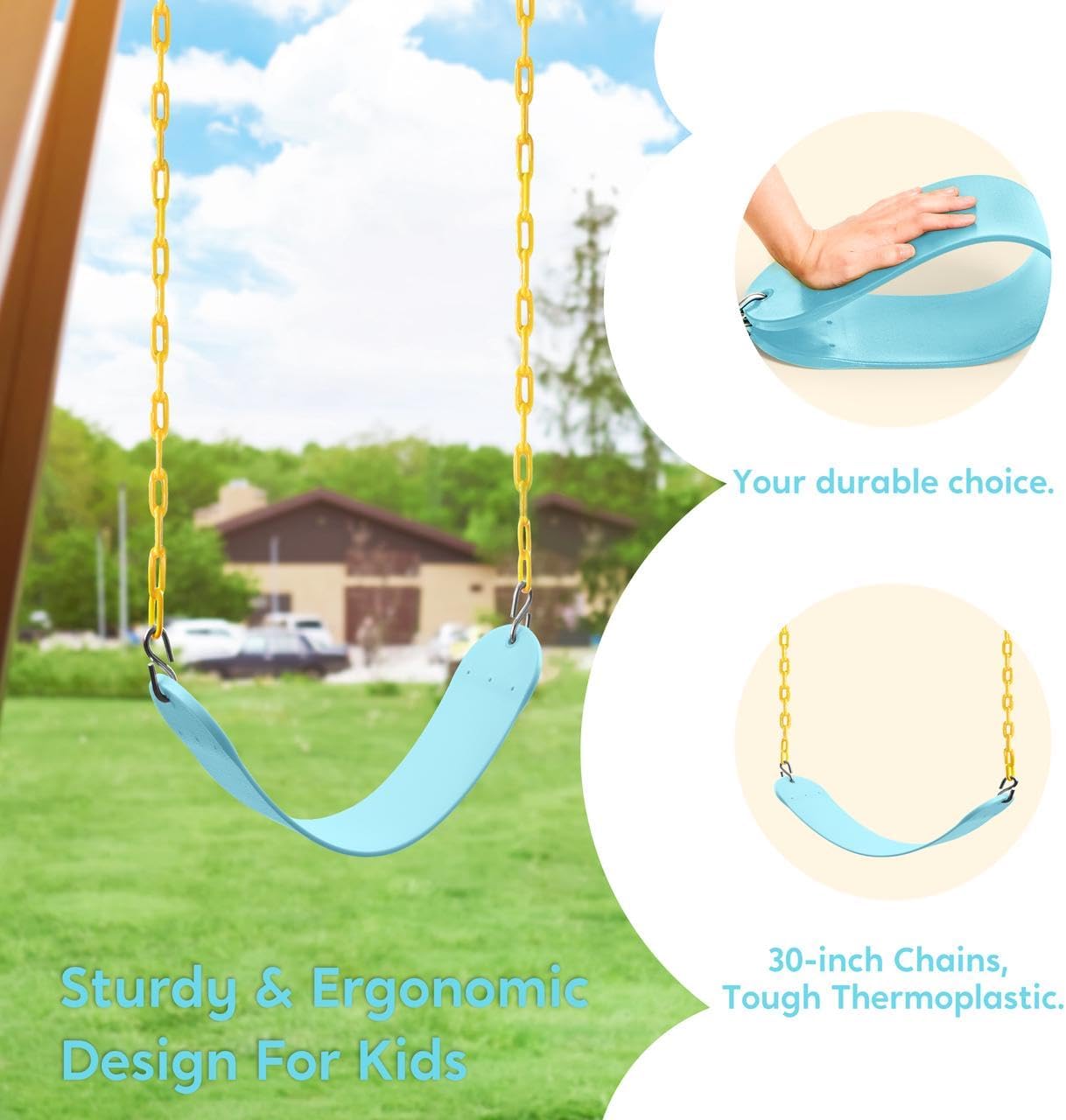 TURFEE Outdoor Swing Set Replacement Kit - Heavy Duty Chains & Seat - Kids Playground Accessory (Blue)