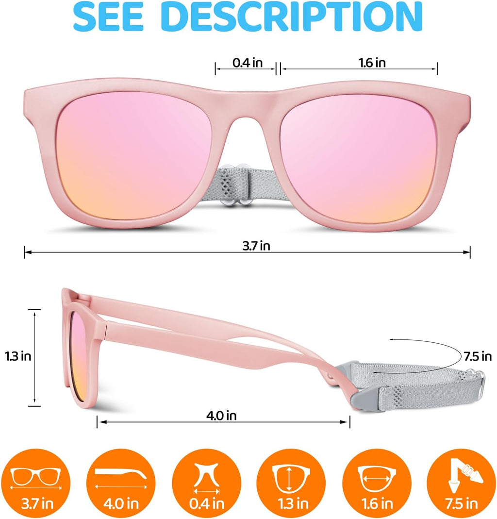 RIVBOS Baby Sunglasses - UV400 Polarized Protection with Flexible Strap | For Infants & Toddlers (0-24 Months)