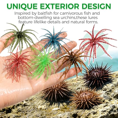 Penicfine Tentacle Fishing Lure Soft Plastic Swim Bait 2.36 Inch - Sea Urchin Design, Slow Sinking, Multiple Tentacles, Bright Colors, 10 Pack