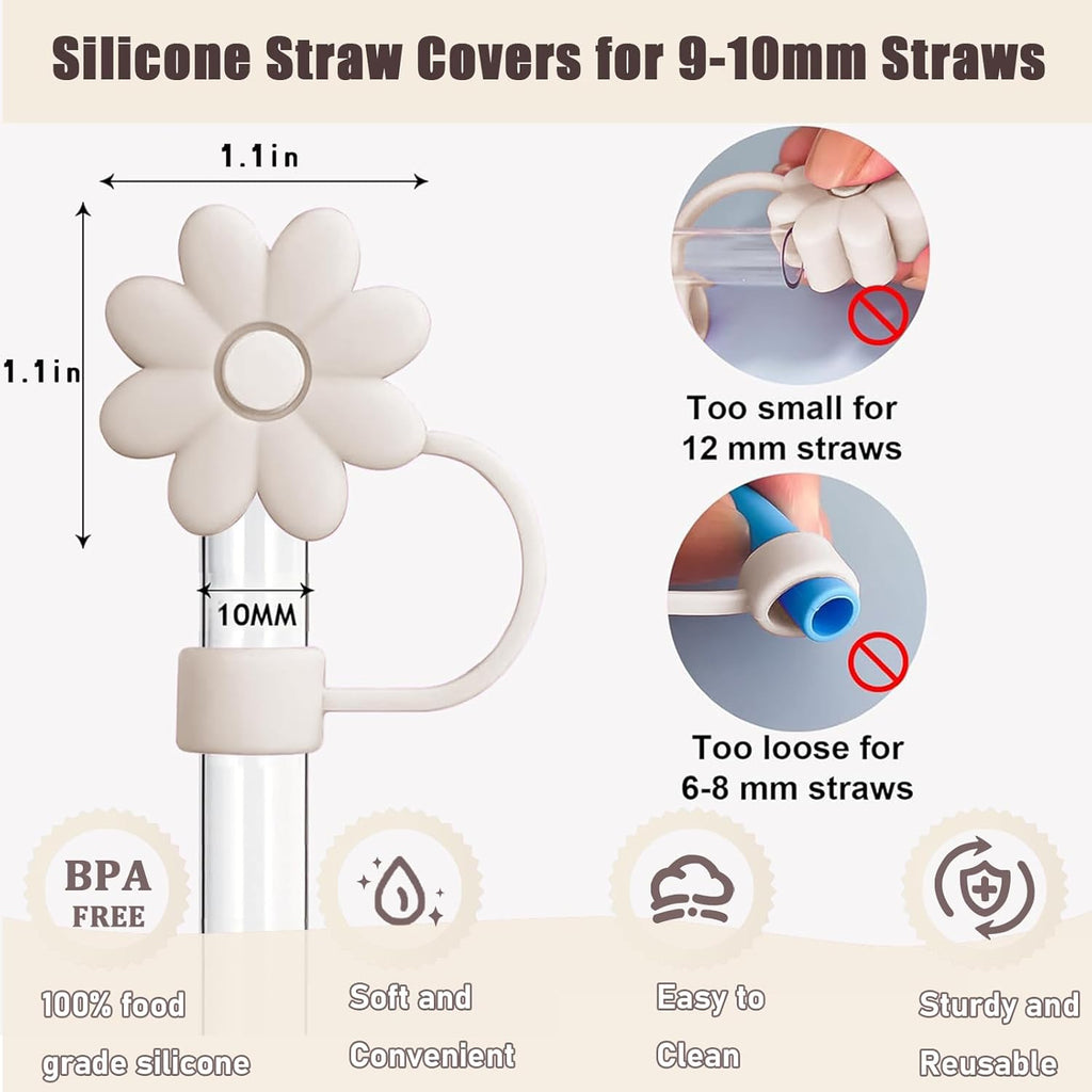 Skiennix Brown Series Silicone Straw Covers - Dust-Proof Toppers for Stanley Cups | 6PCS Flower Caps